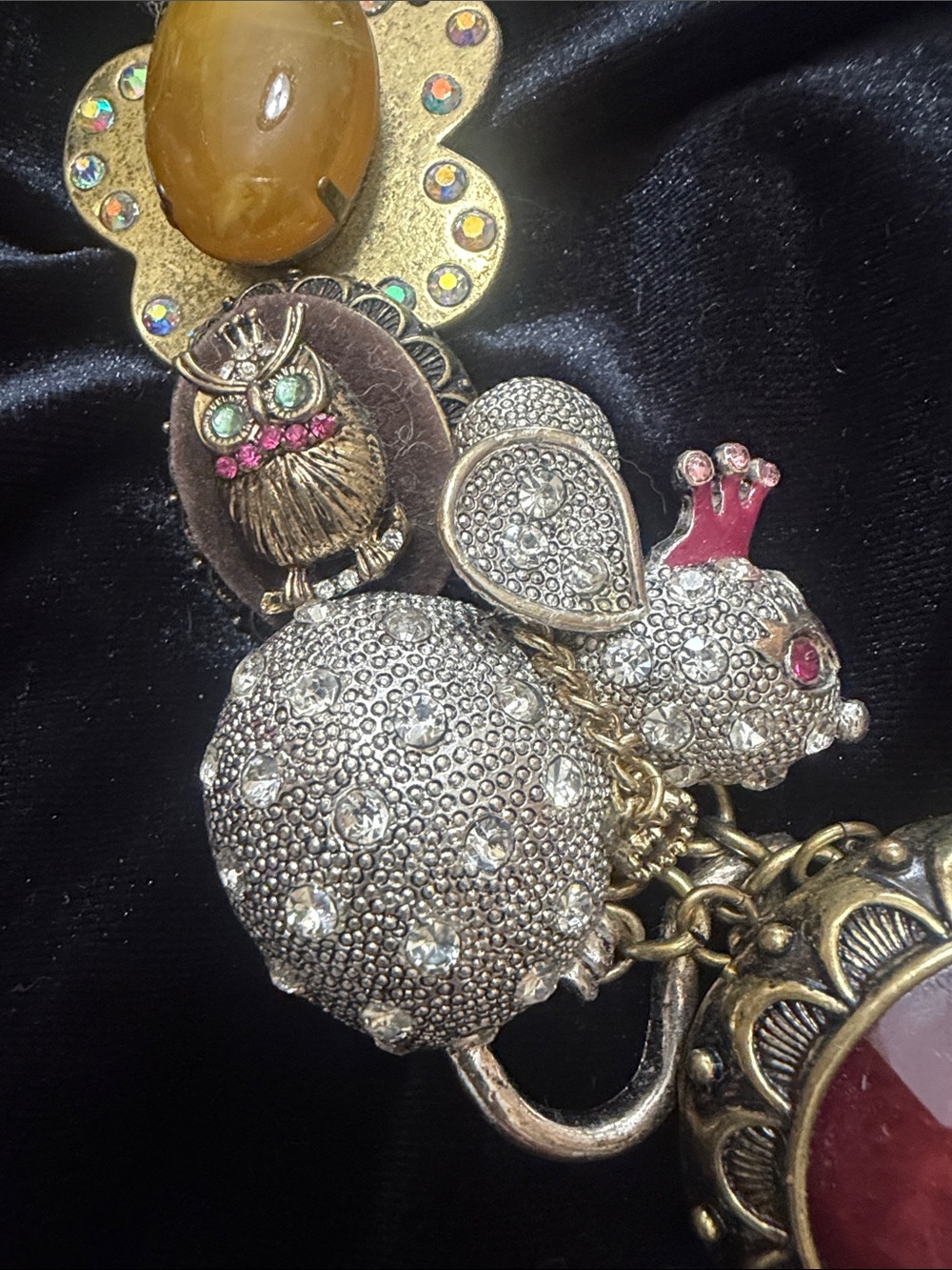 Vintage Betsey Johnson Princesses Owl, Mouse, and Fox Statement Necklace - Picture 2 of 5